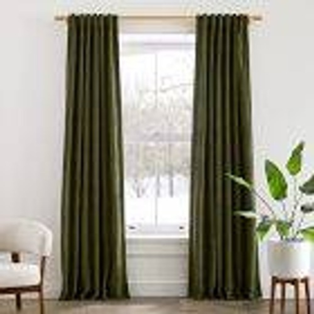 West Elm Worn Velvet Curtain Panels 48x96 Tarragon Green Set of Two